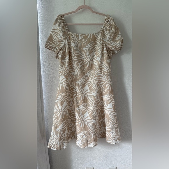 LOFT Womens Cream Linen Viscose Tropical Floral Tie Keyhole Back Dress Size 12 - Picture 7 of 13